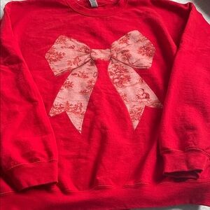 Christmas Red Sweatshirt with Bow Print
